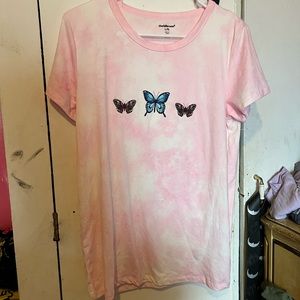 Pink and white t shirt with butterflies